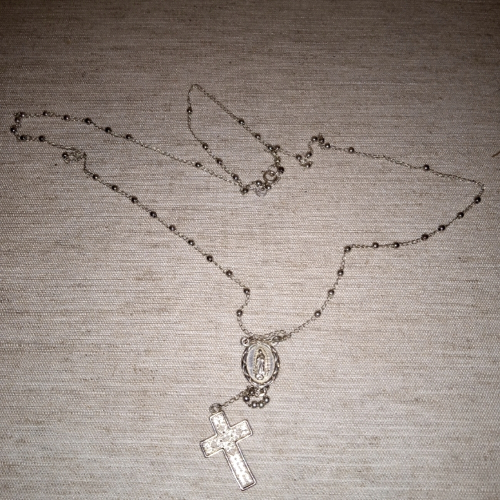 .925 Silver Catholic Rosary Bead Necklace